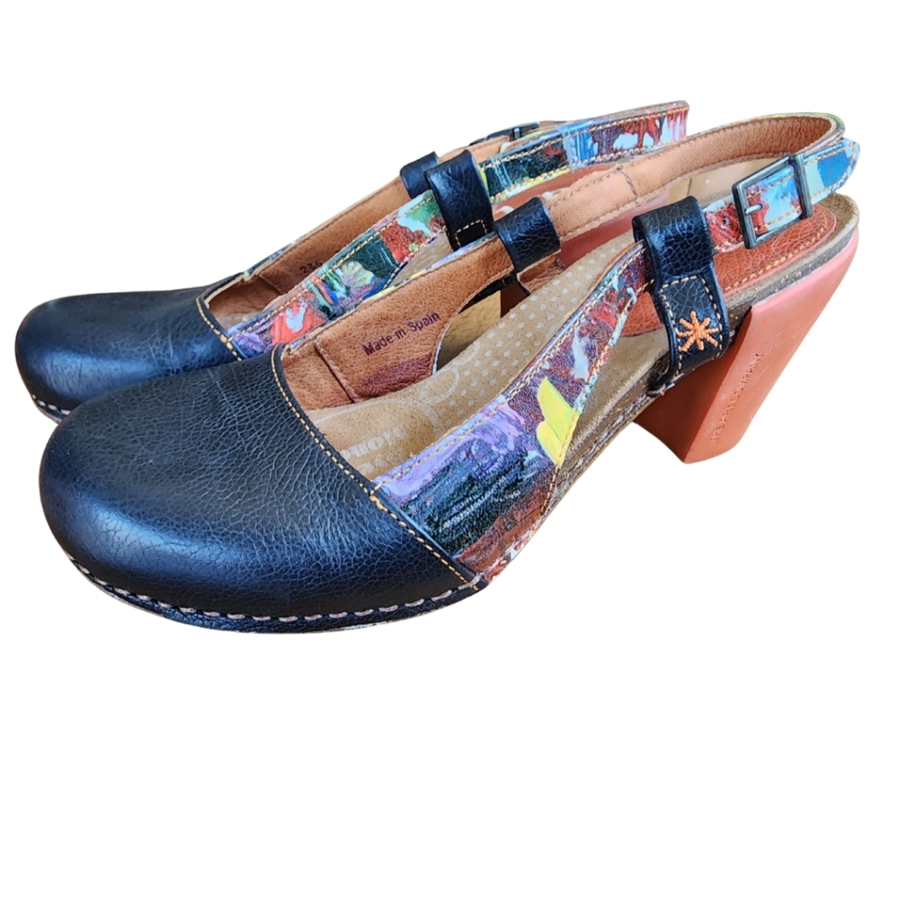 The Art Company 39 orange heel print leather shoes made in Spain EUC 8 8.5 9
